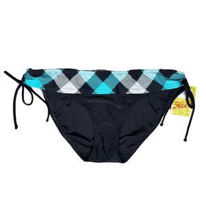 💖💖NWT CLASSIC HOBIE CINCH SIDE HIPSTER BIKINI BOTTOMS (TURQUOISE & BLACK / XL)